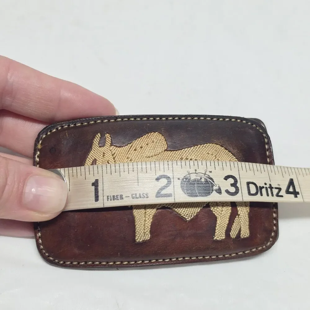 Vintage Unique Brahma Bull Western Belt Buckle Leather with Stitching Embroidery
